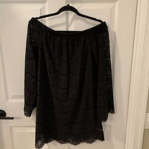 Signature Studio BLACK OFF-THE-SHOULDER STRETCH LACE SHEATH DRESS Sz‎ Med Lined
